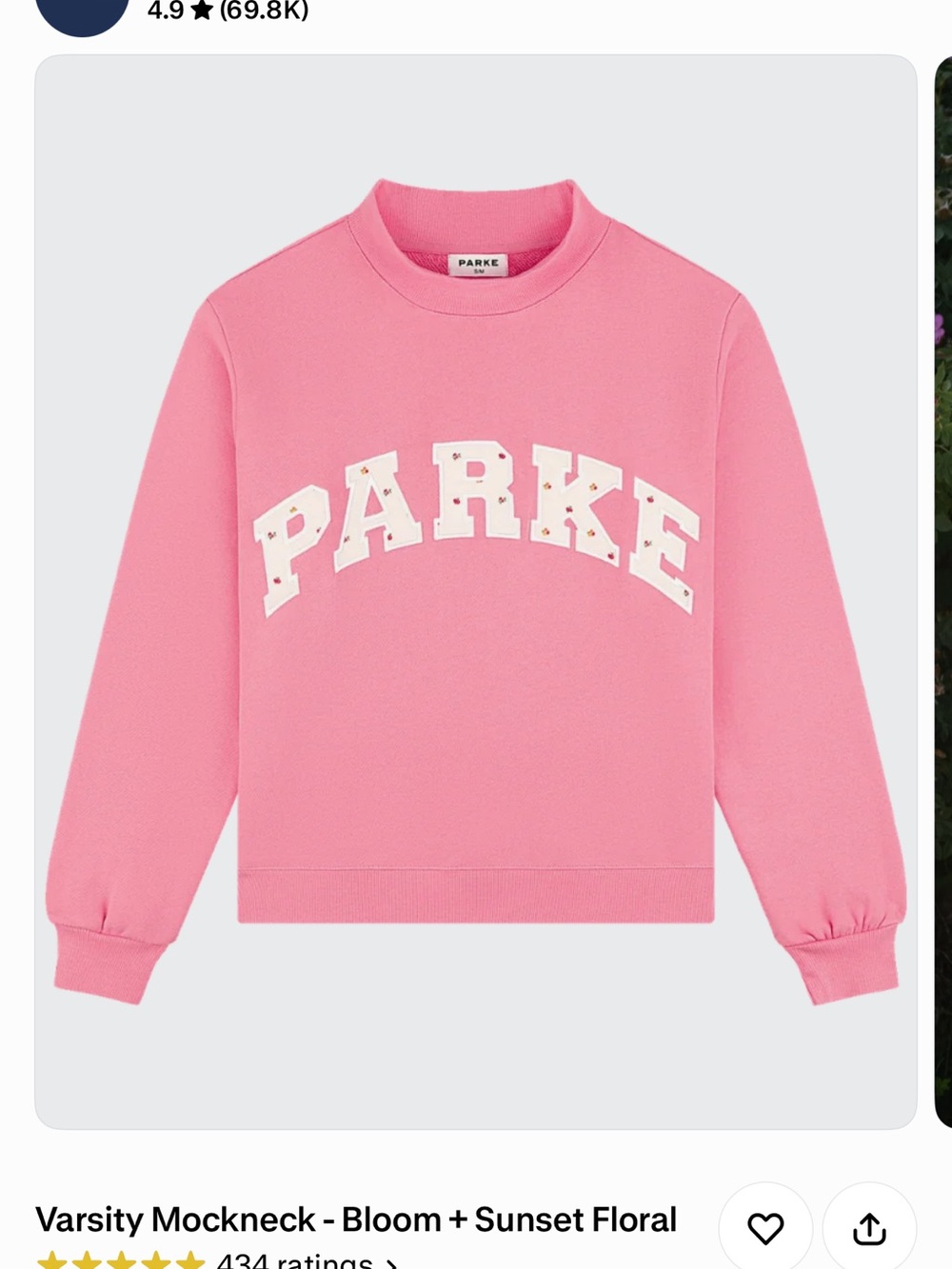 Parke Bloom Pink Varsity Mockneck Sweatshirt